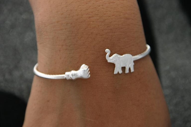 Free Gift with 75 dollar purchase or more Bracelet Sterling Silver Elephant Bangle image 2