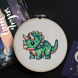 Lil Triceratops Cross Stitch Pattern - Dinosaur Embroidery - Cute Small PDF Pattern