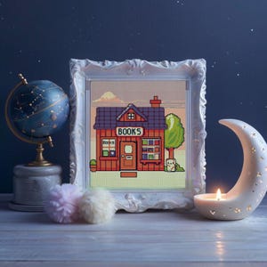 Bookshop Cross Stitch Pattern: Full Coverage Embroidery (PDF Pattern)