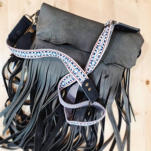 Guitar Purse Strap Woven Crossbody Strap Boho Purse Strap Black and Gray
