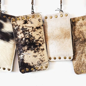 Cartera de mano grande de cuero con pelo de vaca