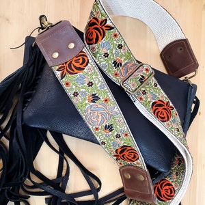 Guitar Purse Strap Woven Crossbody Strap Boho Purse Strap Jacquard Rose