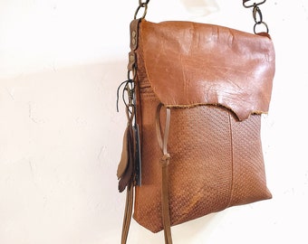 Elk Leather Medium Leather Shoulder Bag Hobo Purse Stamped Elk Leather