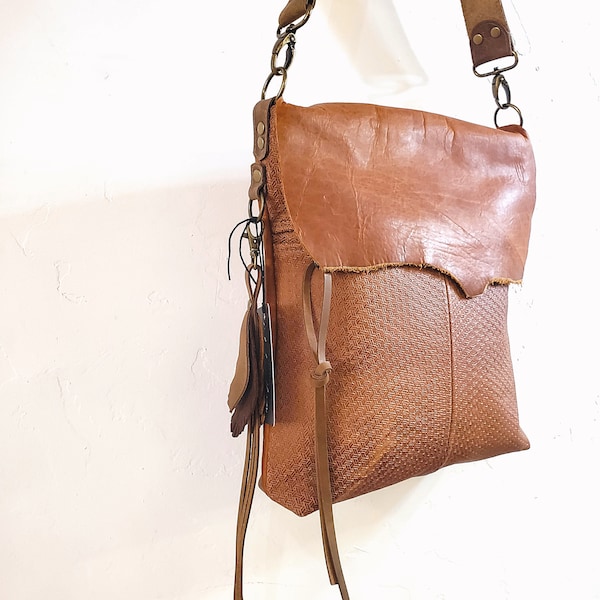 Elk Leather Medium Leather Shoulder Bag Hobo Purse Stamped Elk Leather