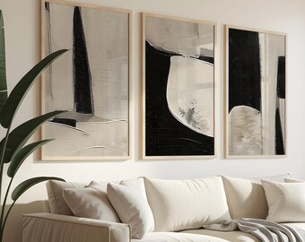 Set Of 3 Abstract Wall Art, Neutral Home Decor, Minimalist Prints, Modern Posters, Earth Tone Colours