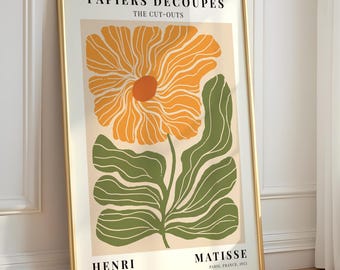 Henri Matisse Floral Print, Botanical Wall Art, Minimalist Poster, Scandinavian Decor, Modern Flower Art, Paper Cut Outs