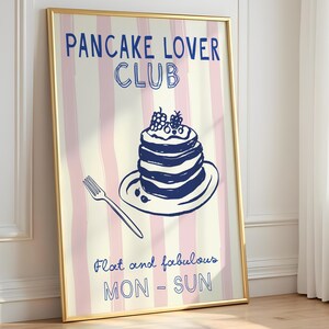 Pancake Lover Club Kunstdruck - Moderne Frühstücks Illustration, niedliches Pfannkuchen Stapel Poster, Verspielte Wanddeko für Küche und Café