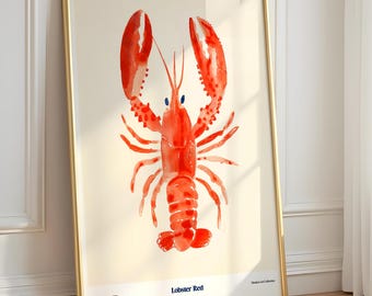 Lobster Print – Modern Coastal Illustration Poster, Nautical Kitchen Wall Art