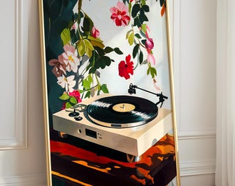Floral Vinyl Record Art Print, Music-Inspired Wall Decor, Vintage Botanical Illustration, Cool Home Gift Idea, Flowers