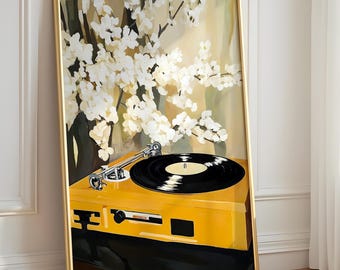 Vinyl and Flowers Retro Wall Art, Music Themed Poster, Botanical Music Decor, Gift for Song Lovers, Bar or Studio Print