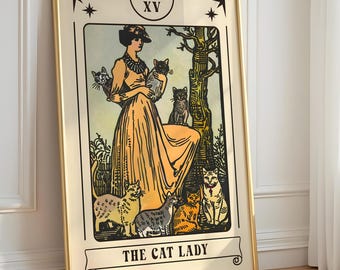 Impresión de la carta del Tarot "La Dama Gato": Ilustración moderna de gato, póster gráfico con estilo, arte minimalista para amantes de los gatos