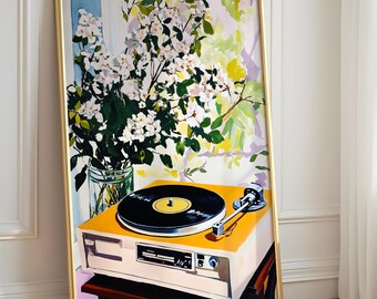Botanical Vinyl Record Poster, Retro Music Wall Art, Floral Vintage Print, Cool Bar Decor, Unique Gift for Music Lover