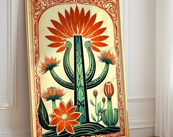 Retro Mexicaanse cactusprint: botanische woestijnkunst