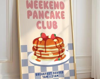 Weekend Pancake Breakfast Food Print, Fun Colourful Food Print, Vintage Wall Decor, Gift For Foodie, Cooking Wall Poster