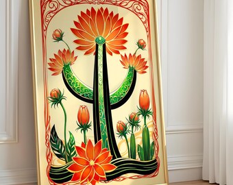 Vintage Mexicaanse cactuskunstdruk: retro-botanische poster