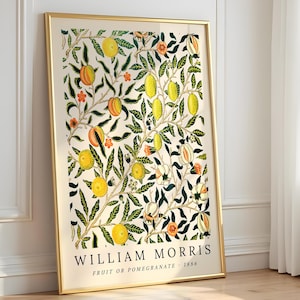 William Morris Fruit or Pomegranate Poster, Lemon Pattern Design Print, Art Nouveau, Original Artwork, Floral Botanical Nature Art, Art Gift