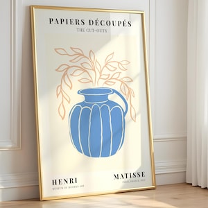 Abstrakte Blaue Vase & Blumen Print – Matisse Inspirierte Papier Découpés