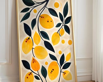 Minimalist Lemon Print, Kitchen Wall Art Poster, Citrus Fruit Artwork, Modern Dining Room Decor, Contemporary Lemon Art, Housewarming Gift