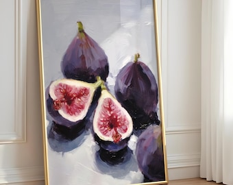 Modern Fig Fruit Print, Impressionist Kitchen Wall Art, Contemporary Botanical Poster, Stylish Food Decor