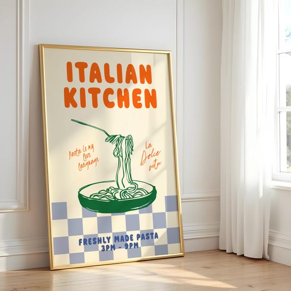 Vintage Italian Kitchen Pasta Poster: Retro Foodie Wall Art Print