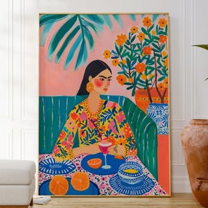 Impresión cultural, arte mural de mujer y cóctel, póster de cóctel estampado, decoración elegante para bar o cocina, regalo para amantes de los cócteles.