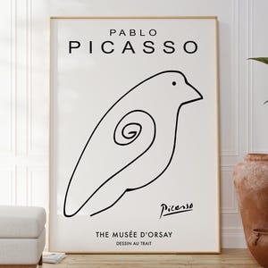 Impresión de dibujo lineal de pájaro de Pablo Picasso, arte moderno y limpio, póster de arte contemporáneo, arte abstracto, artista famoso, idea de regalo original