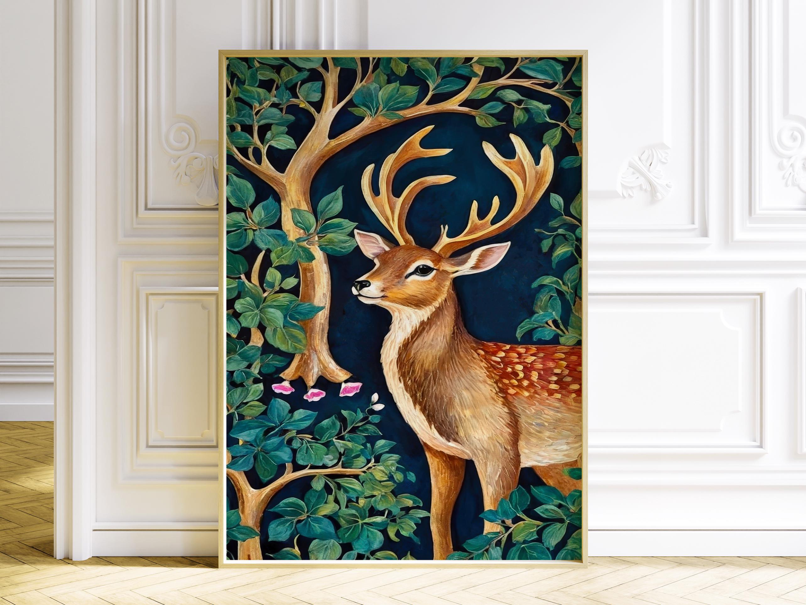 Deer Poster, Nature Inspired Art Print, Wild Life Artwork, Forest