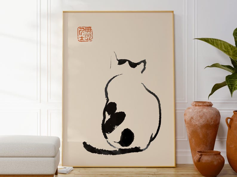 Matsumoto Hoji Minimalist Fine Art Cat Print, Japanese Wall Art Deocr ...