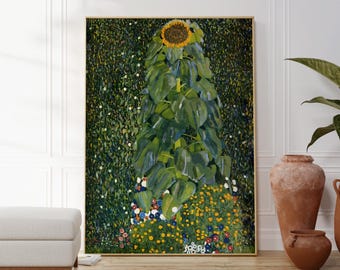 Gustav Klimt Sunflower Print: Green Botanical Art Poster