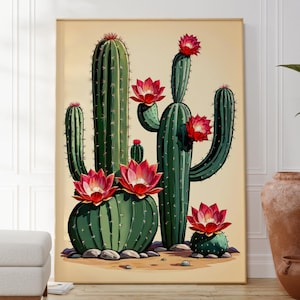 Original Wüsten Kaktus Poster, Minimalistisches mexikanisches Kaktus Poster, botanisches Wanddekor, Natur inspirierte Galeriewand, Blumengeschenkidee