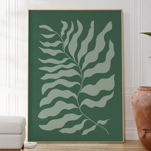 Póster minimalista de hojas botánicas, dibujo abstracto de líneas verdes, decoración moderna para el hogar, arte mural para la cocina, póster inspirado en la naturaleza.