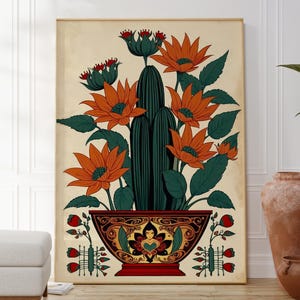 Traditioneller mexikanischer Kaktus Druck, modernes Kaktus Poster, botanisches Wandkunst-Dekor, Natur inspiriertes Kunstwerk, Geschenk für sie, Blumengalerie Kunst