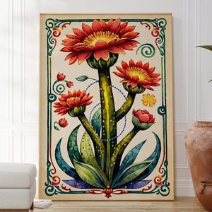 Bunter moderner Kaktus Plakat, mexikanische Wandkunst-Druck, Hauptgalerie-Wanddekor, Geschenk für sie, botanische Natur inspirierte Kunst