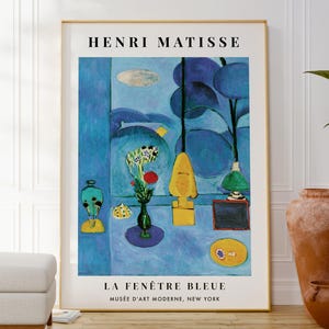 Poster di Henri Matisse The Blue Window, stampa minimalista di natura morta, decorazione moderna da parete, regalo per gli amanti dell'arte, dipinto originale, arte elegante