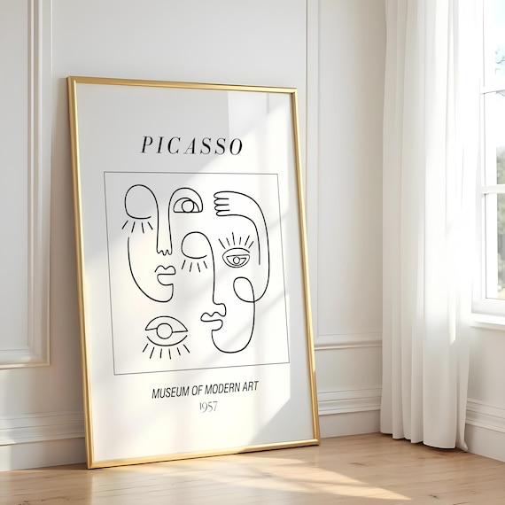 Picasso-inspired Line Drawing Print – Minimalist Abstract Face Art