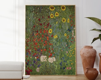 Klimt Sunflower Garden Print: Botanical Floral Wall Art