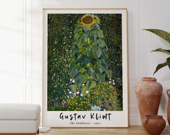 Gustav Klimt Sunflower Art Print: Green Botanical Poster