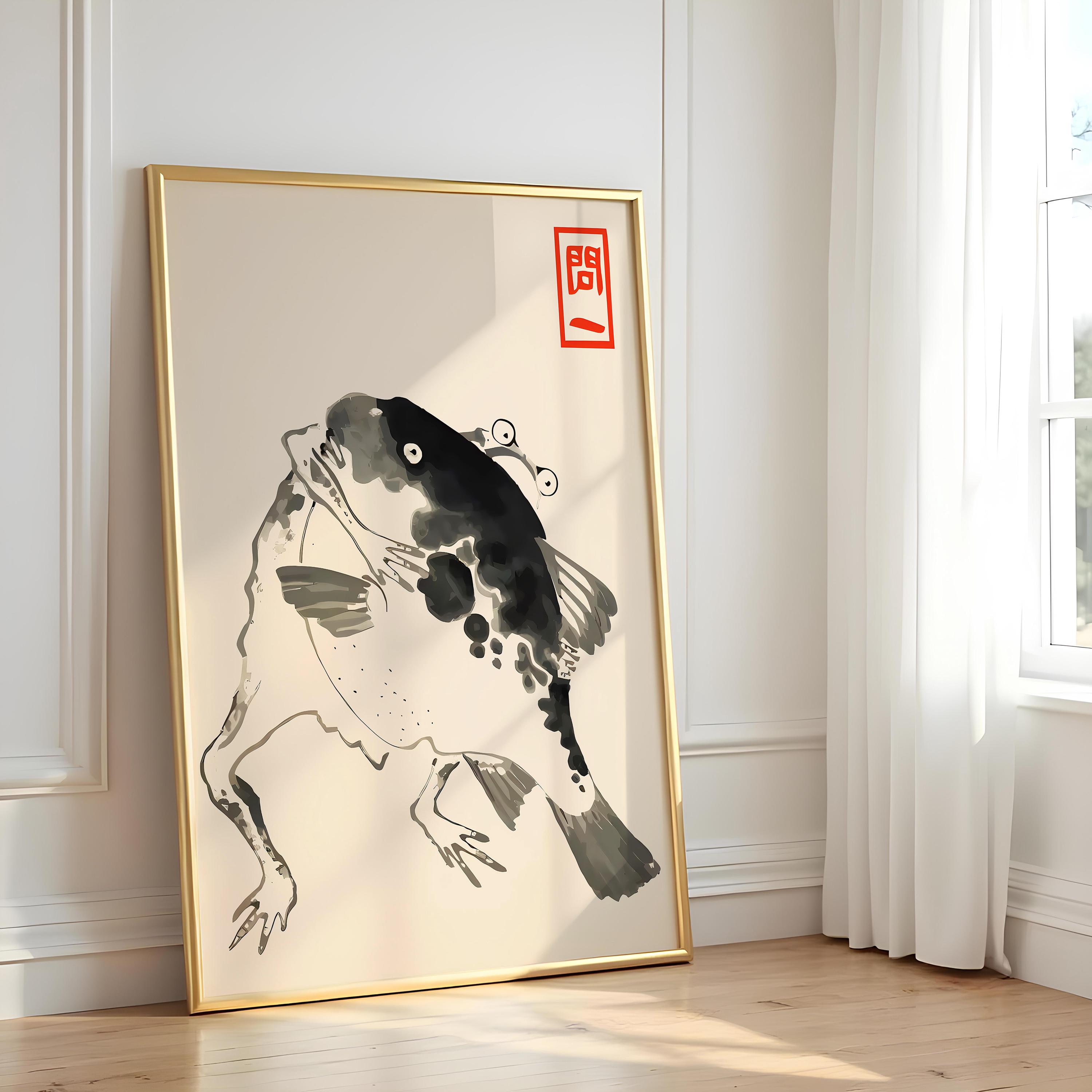 Matsumoto Hoji Frog and Fish Minimalist Ink Poster, Japanese Wall