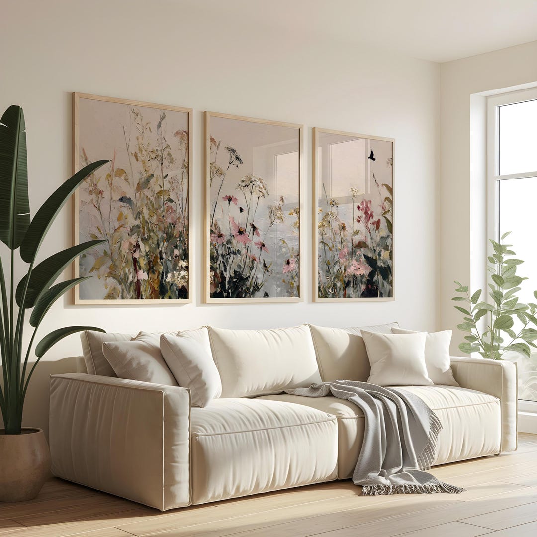 Set of 3 Wildflower Art Prints – Soft Botanical Wall Decor, Vintage ...