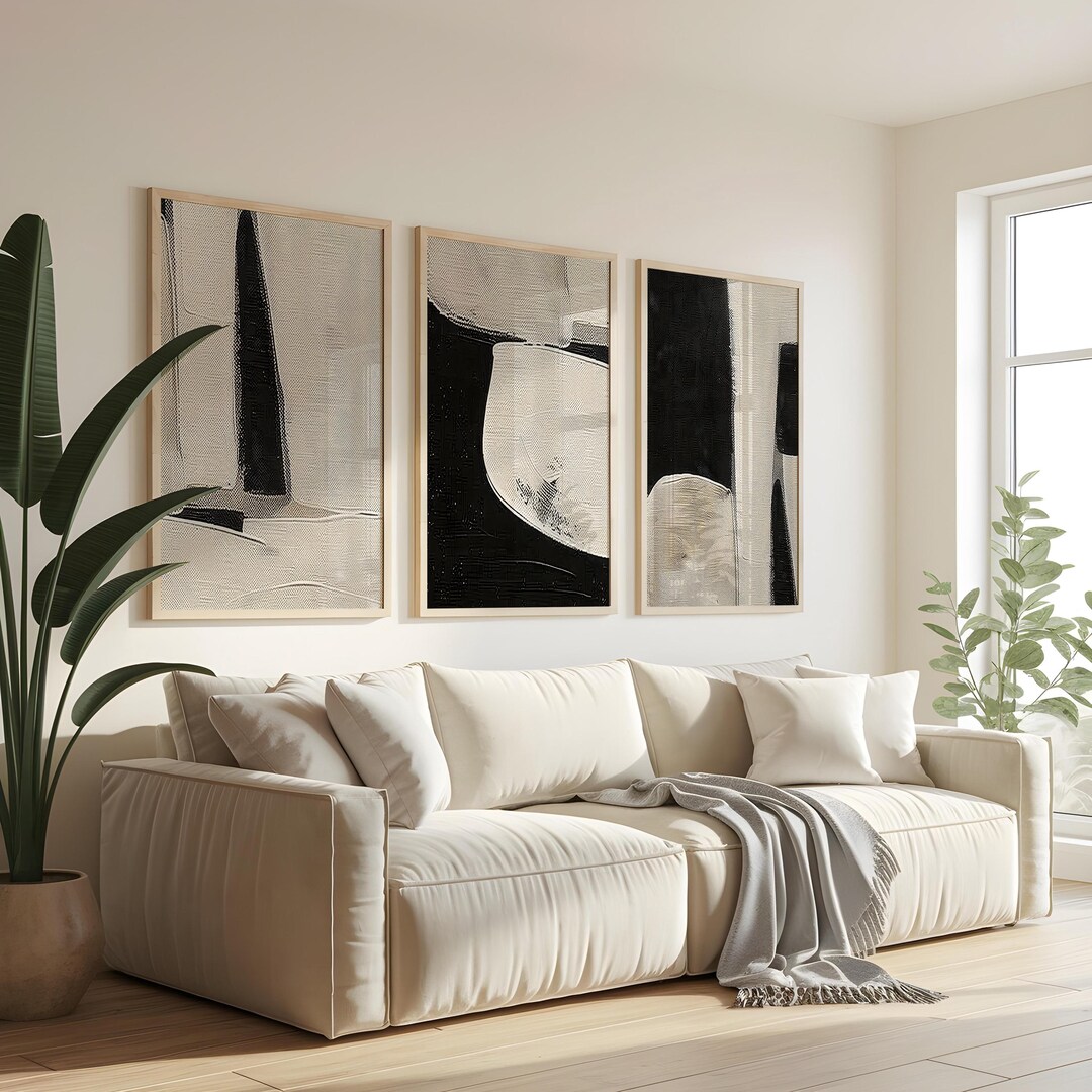 Set of 3 Abstract Wall Art, Neutral Home Decor, Minimalist Prints ...