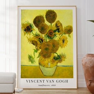 Van Gogh Famous Sunflowers Artwork Poster, Yellow Floral Wall Art Decor, Botanical Yellow Print, Post Impressionism, Art Lovers Gift For Her