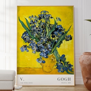 Stampa di vaso di Van Gogh con iris, poster di arte murale botanica, decorazioni floreali ispirate alla natura, arte naturale, opere di artisti famosi, arte murale da galleria