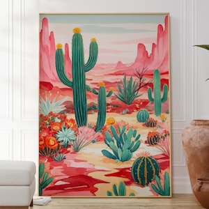 Bunter Kaktus Druck, Bunter Kaktus Druck, Wüstenkaktus, Kunstdruck für Babyzimmer, Mexikanische Kunst, Natur inspiriert, Geschenkidee