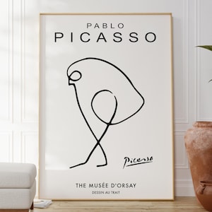Impresión de pájaro de Pablo Picasso, decoración de pared minimalista, dibujo lineal, arte contemporáneo, galería de arte abstracto, idea de regalo original para ella