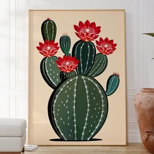 Kaktus Minimalistischer Druck, Wüstenkaktus Poster, Mexikanische Wüste Blumenkunstwerk, Botanisches Wandkunstdekor, Natur inspiriert, natürliches Geschenk für Sie