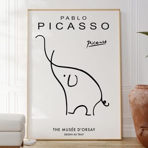 Poster di Picasso Elephant Line Art, decorazione murale minimalista, opera d'arte pulita ed elegante, stampa moderna, decorazione contemporanea astratta, regalo per lei