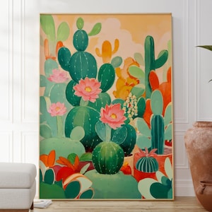 Grüne Natur inspirierte Kaktus-Druck, botanische Kakteen-Wand-Kunst-Dekor, modernes Blumenkunstwerk, Kinderzimmer-Wanddekor, Geschenkidee für sie ihn