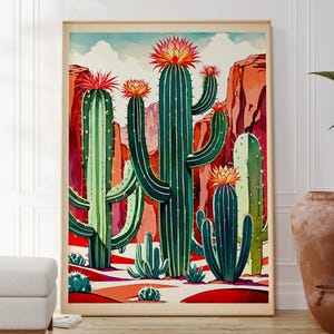 Stampa tradizionale di cactus del deserto messicano, illustrazione moderna di cactus elettrici, arredamento floreale per la casa, arte murale botanica, ispirata alla natura, regalo