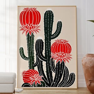 Mexikanischer Kaktus Druck, Wüstenkaktus Poster, Botanisches minimalistisches Kunstwerk, Blumennatur inspirierte Hauptwandkunst-Dekor, Geschenk für Sie und Ihn