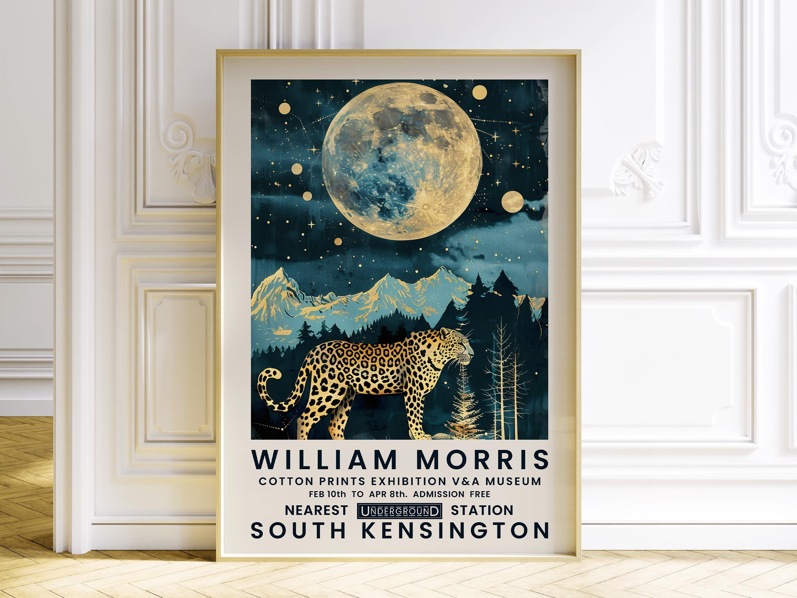 Leopard and Moon Celestial Wall Art, Mountain, Trees Landscape